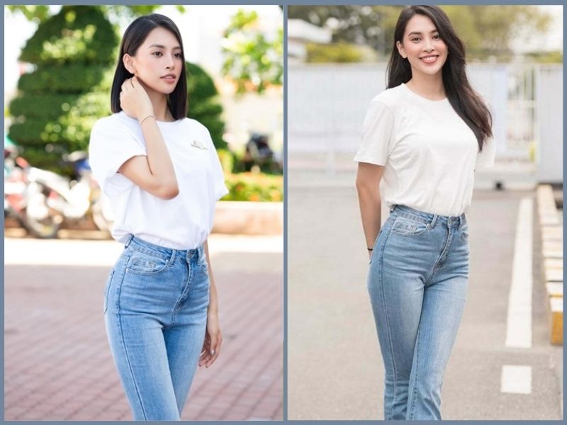 cách phối đồ áo thun với quần jean nữ